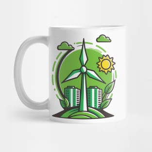 Green City Vibes: Get Powered by Renewables with our Cartoon Wind Turbine Design Mug